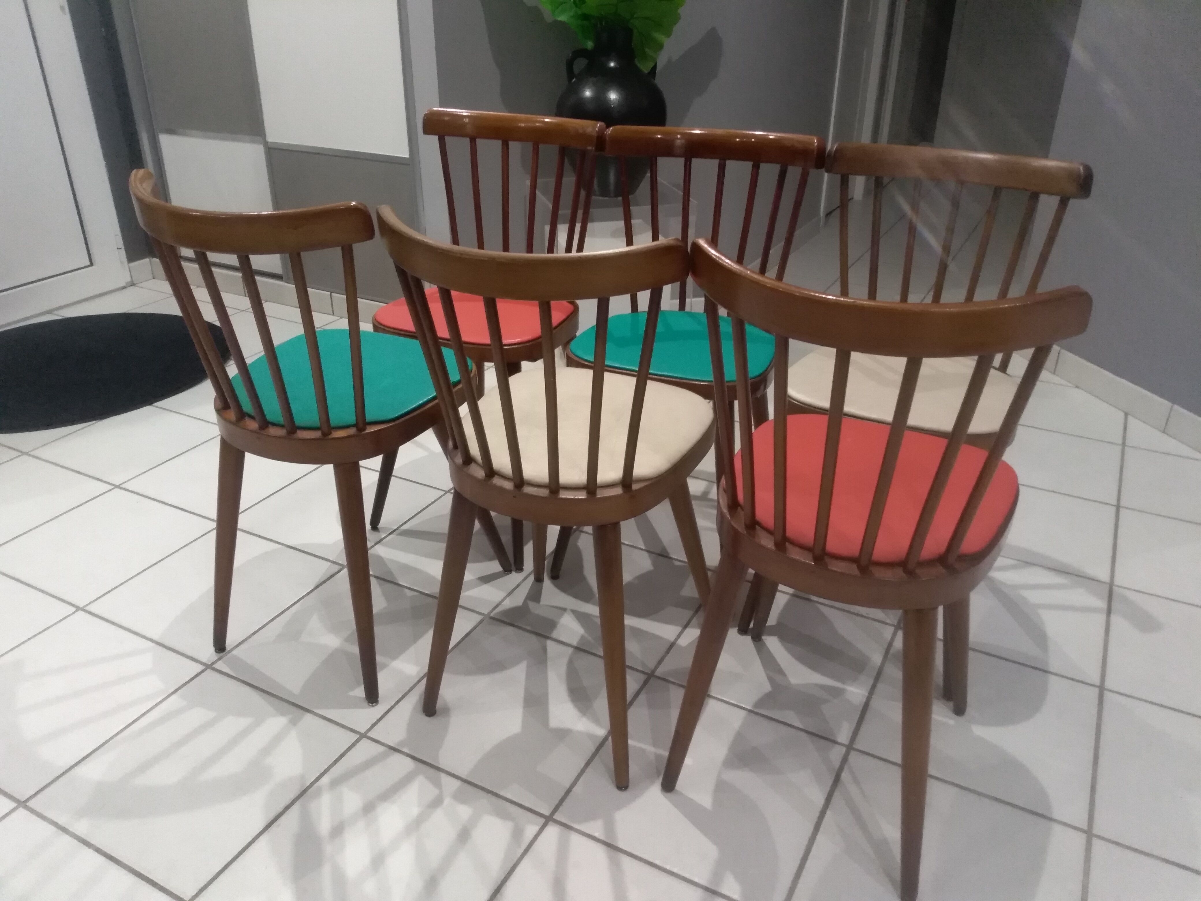 Suite of 6 chairs by bistrot baumann model 740v 1960s