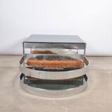 Table basse acier verre et peau de vache