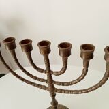 Vintage Hebrew Menorah Candlestick in Solid Brass from the 50s