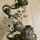 Ancienne applique murale laiton doré feuillages et roses