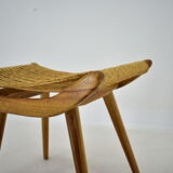 Pair of beech straw stools, 1960s, Czechoslovakia