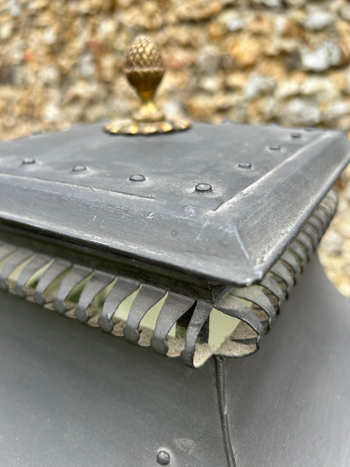 Tin and glass lantern