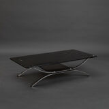 Table basse chromée et verre fumé 1970