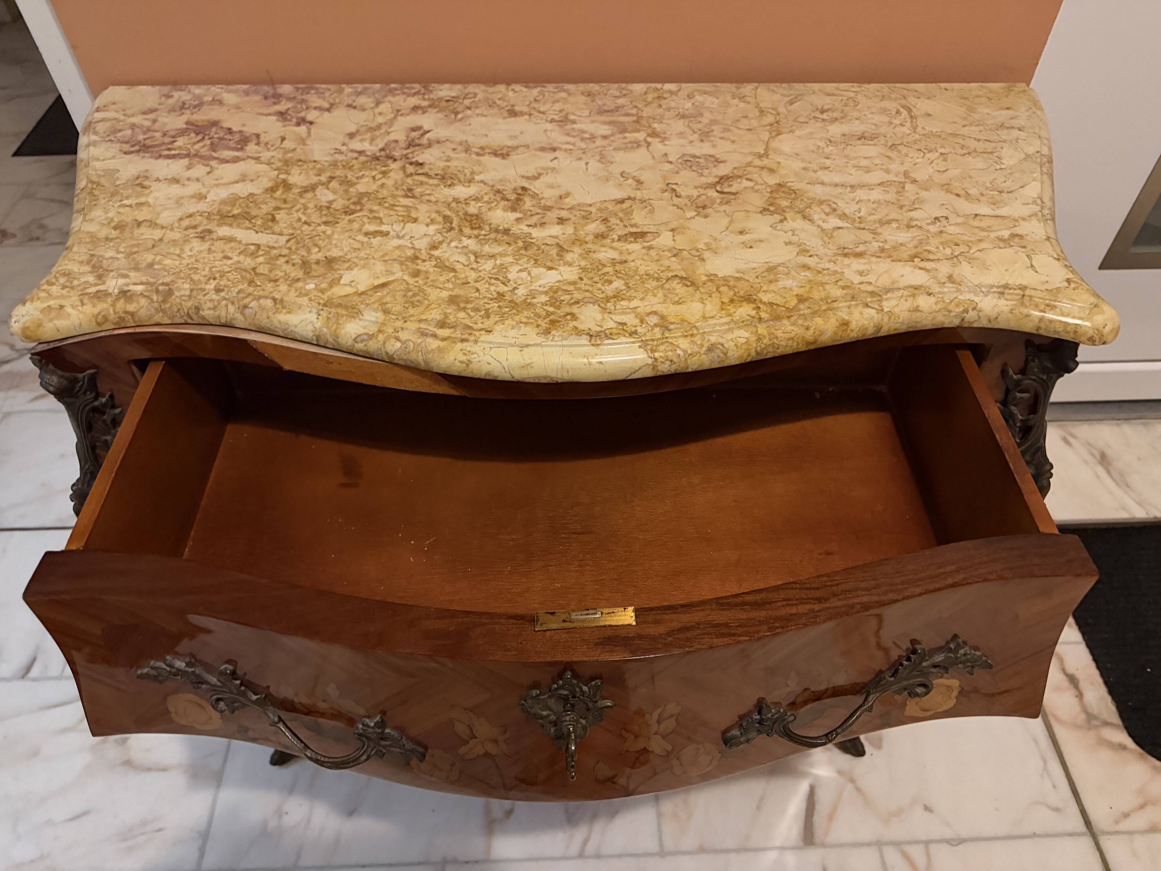 "Du Barry" commode in marquetry, marble top