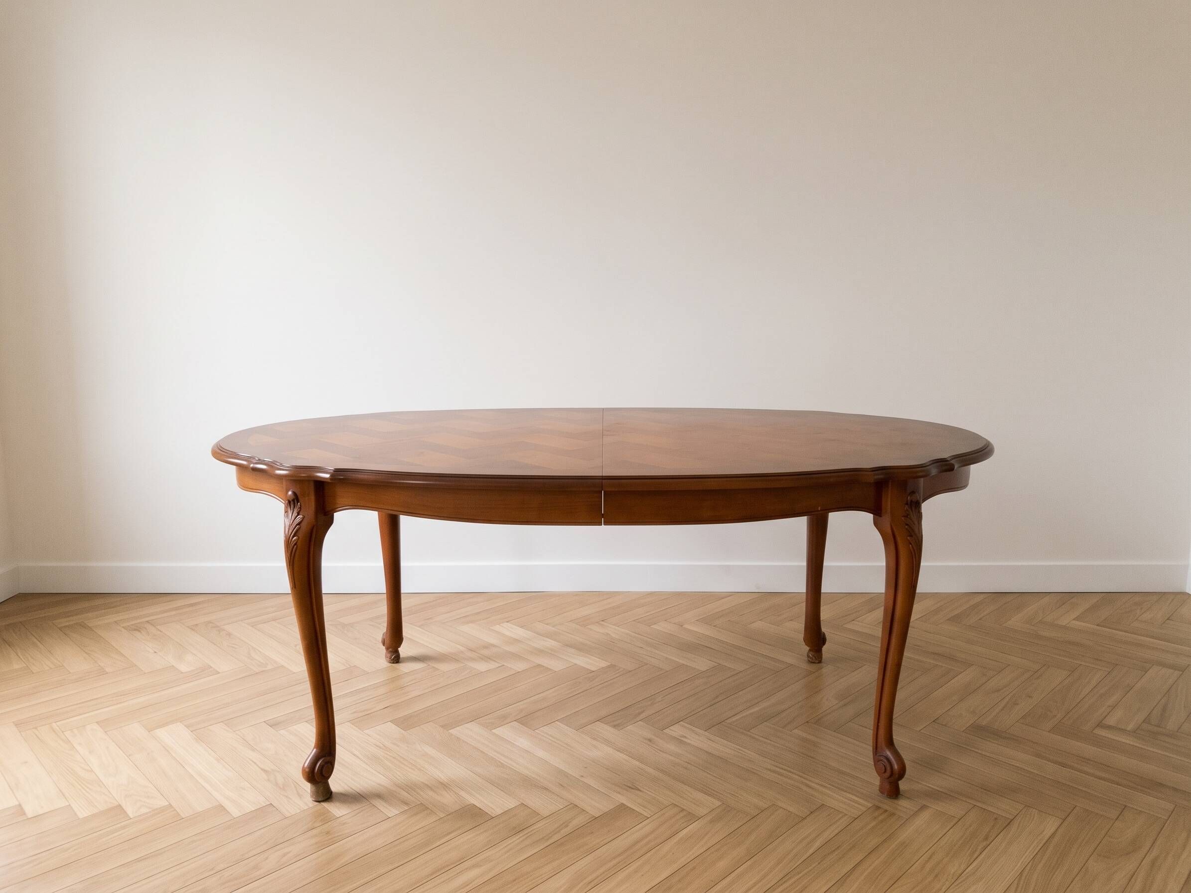 Louis XV table and 4 chairs in wood and marquetry.