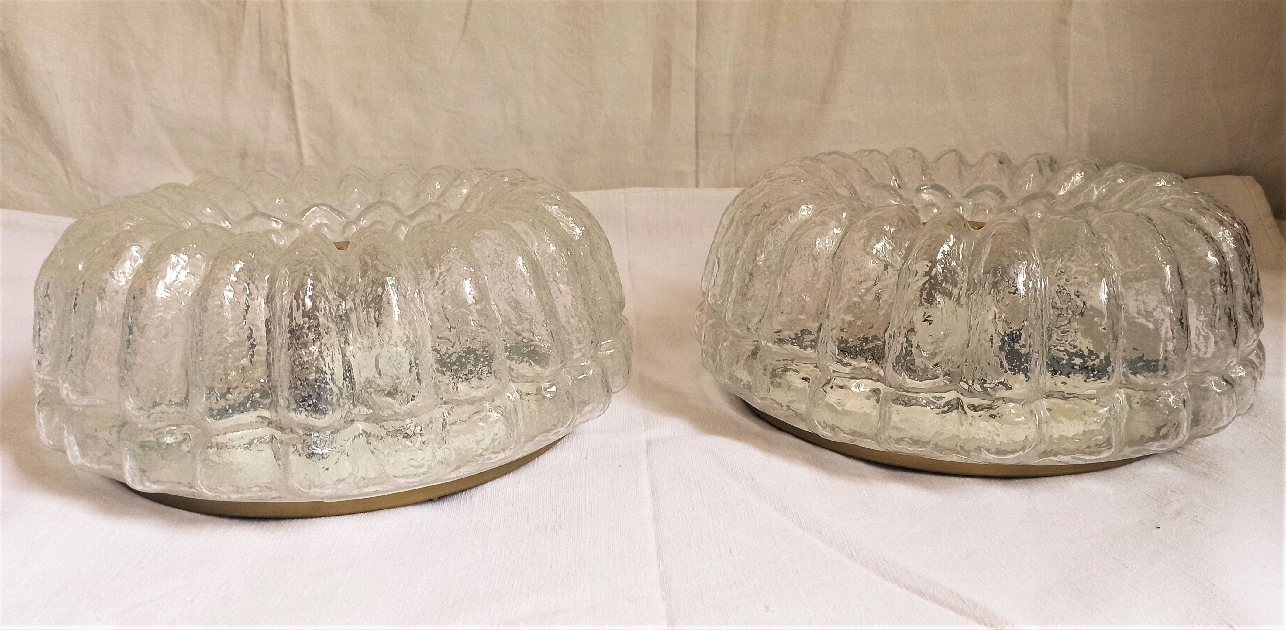 Pair of ceiling lights brass glass Glashütte Limburg Circa 1950