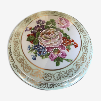 Porcelain bonbonnière ternet limoges with polychrome decoration of flower 16 cm