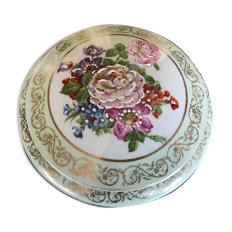 Porcelain bonbonnière ternet limoges with polychrome decoration of flower 16 cm