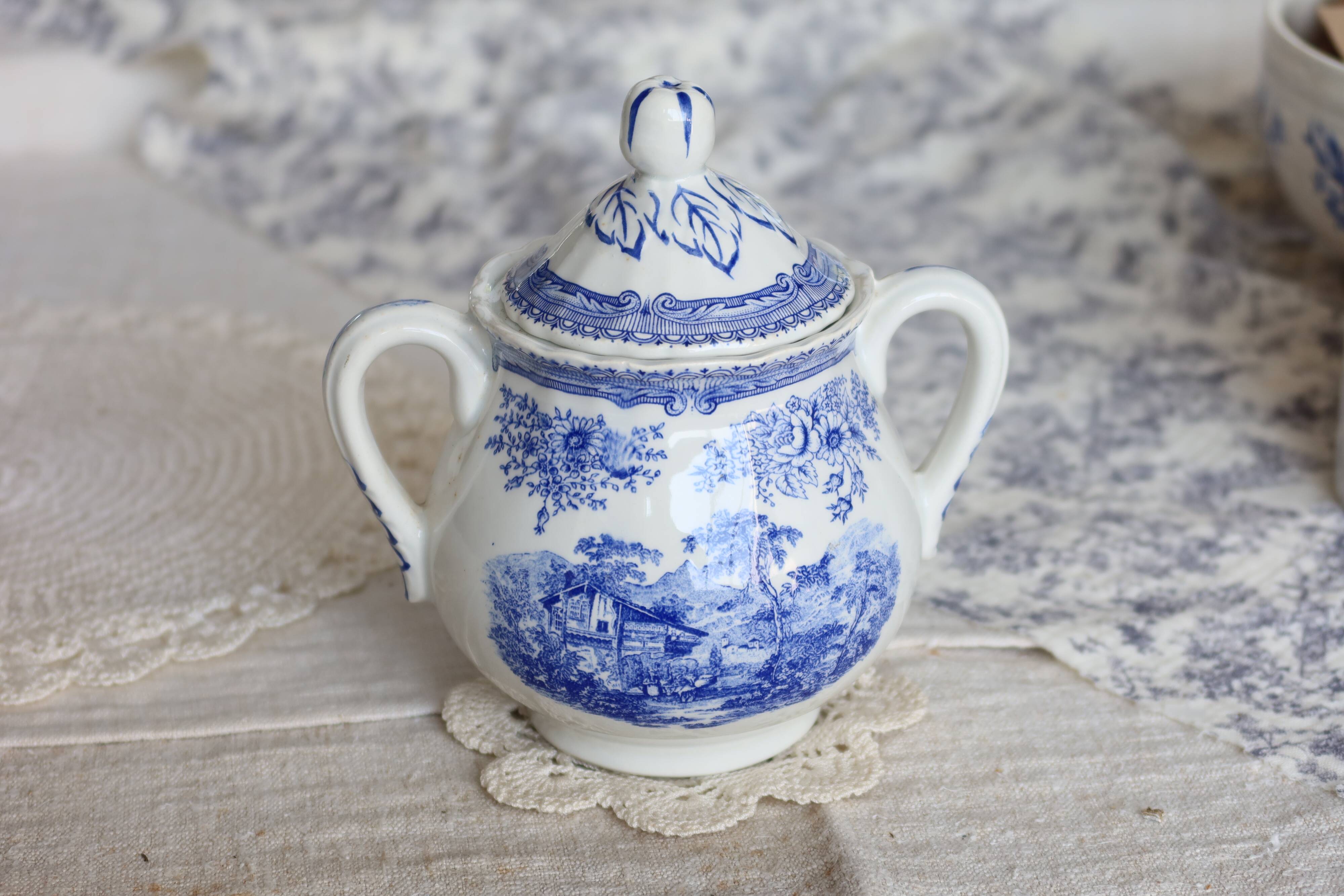 Antique Lunéville earthenware sugar bowl