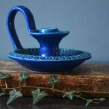 Mid Century Bitossi Aldo Londi Rimini Blue Chamber Candle Holder Painted in Blu