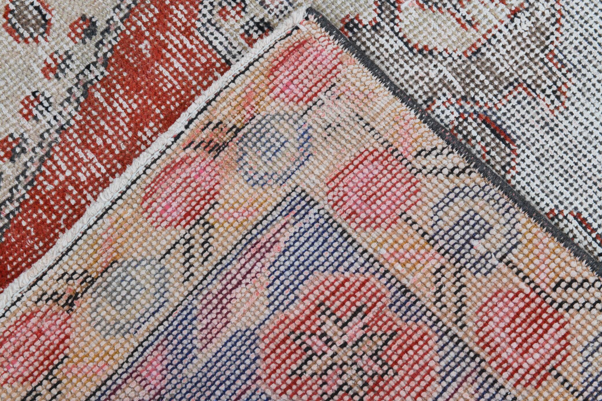 Red & Beige Handmade Turkish Vintage Rug, 126x213Cm