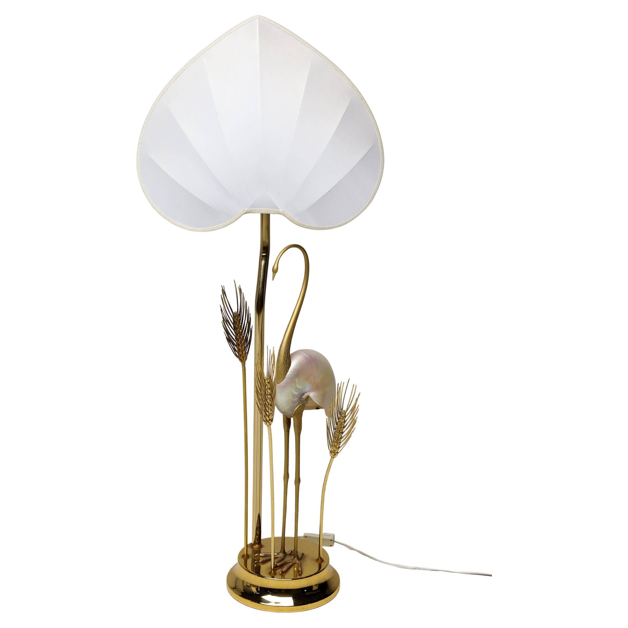 Monumental crane or egret lamp post in gilded brass by Antonio Pavia