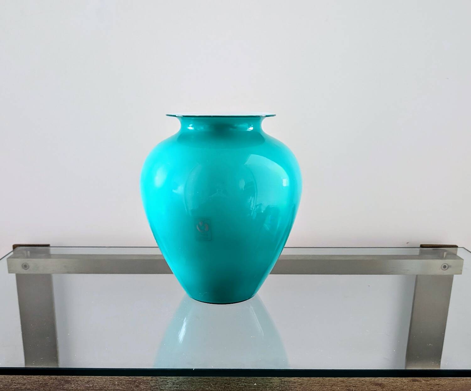 Vase vintage italien en verre turquoise