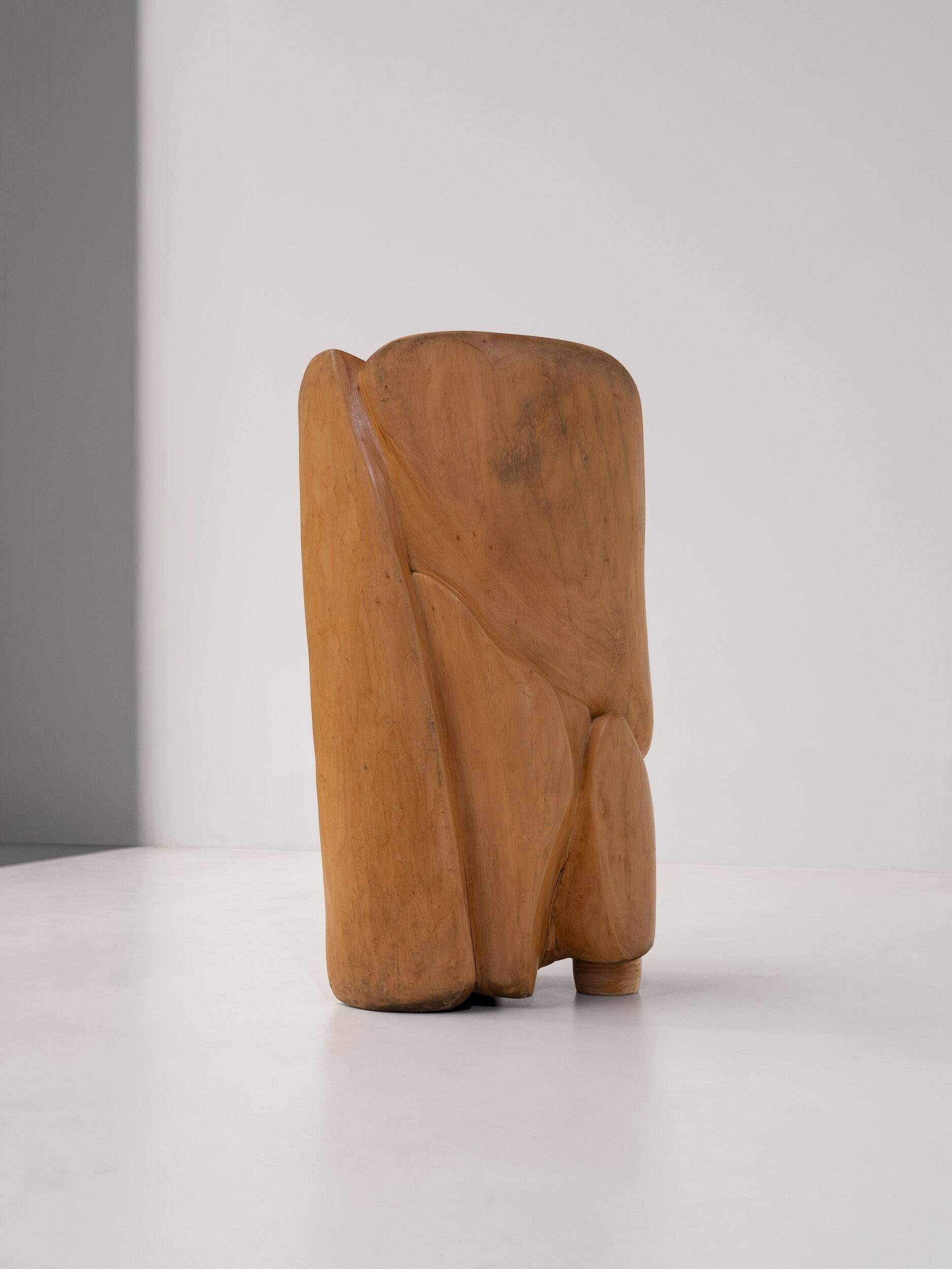 Unique sculptural throne chair in wood, France 1970s