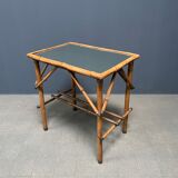 Bamboo side table with mirror top from France, 1940s