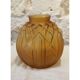 Amber yellow satin glass moulded round vase signed CLA, Art Deco, circa 1930.