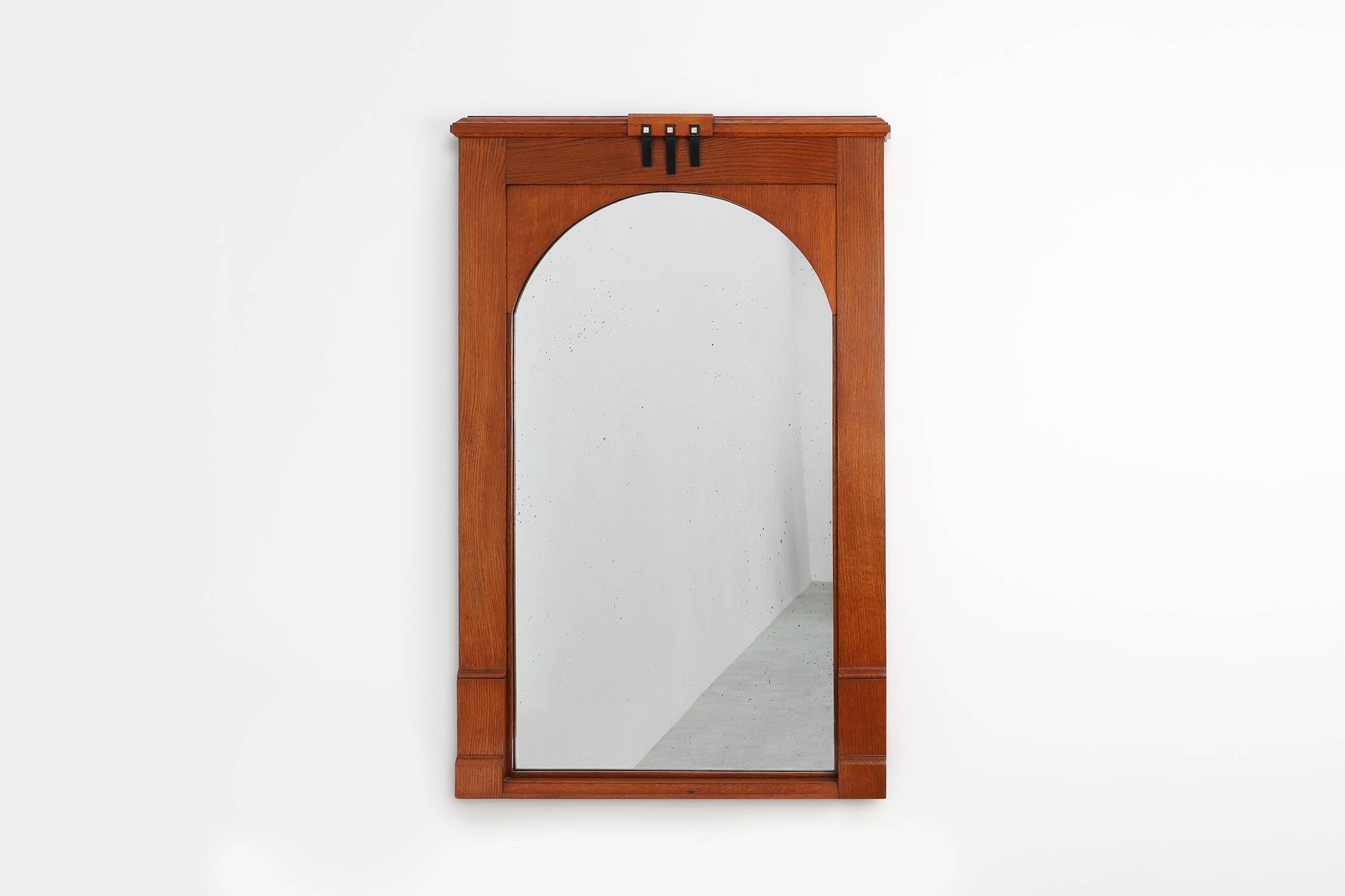 Art Deco Oak Wall Mirror, Belgium, circa 1915