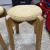 Pair of Scandinavian rush stools from the 70s