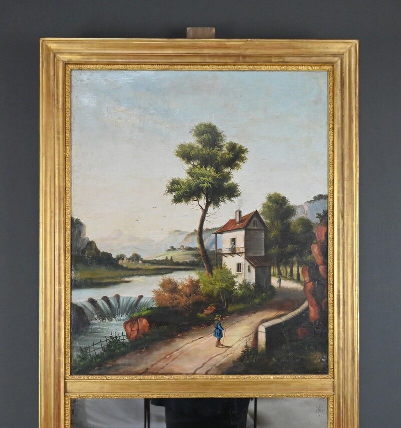 Miroir trumeau en bois doré, style Louis XVI – 1900