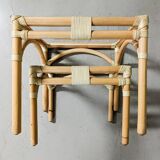 Two stackable rattan and bamboo Maugrion coffee tables