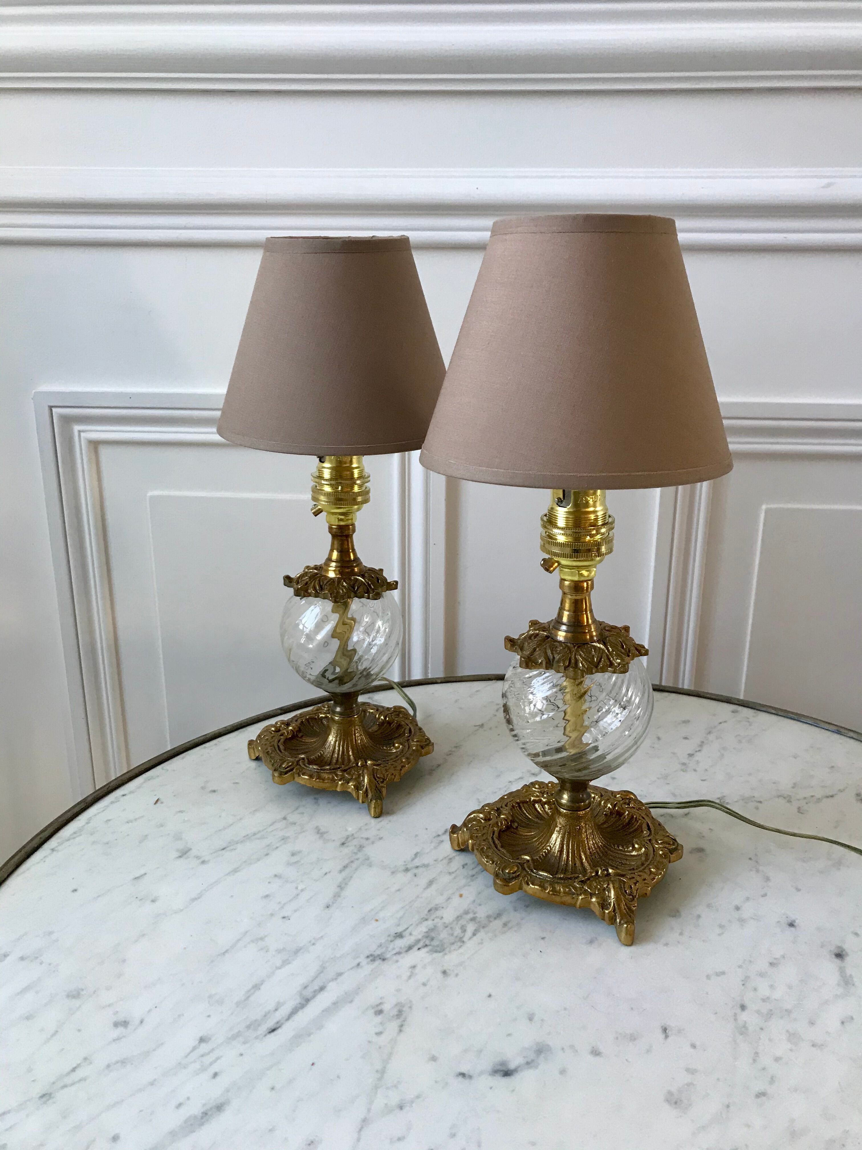 Pair of table lamps in bronze and glass early twentieth century