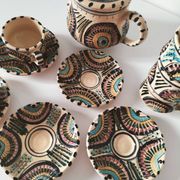 Service à thé marocain vintage, théière et 5 tasses et soucoupes