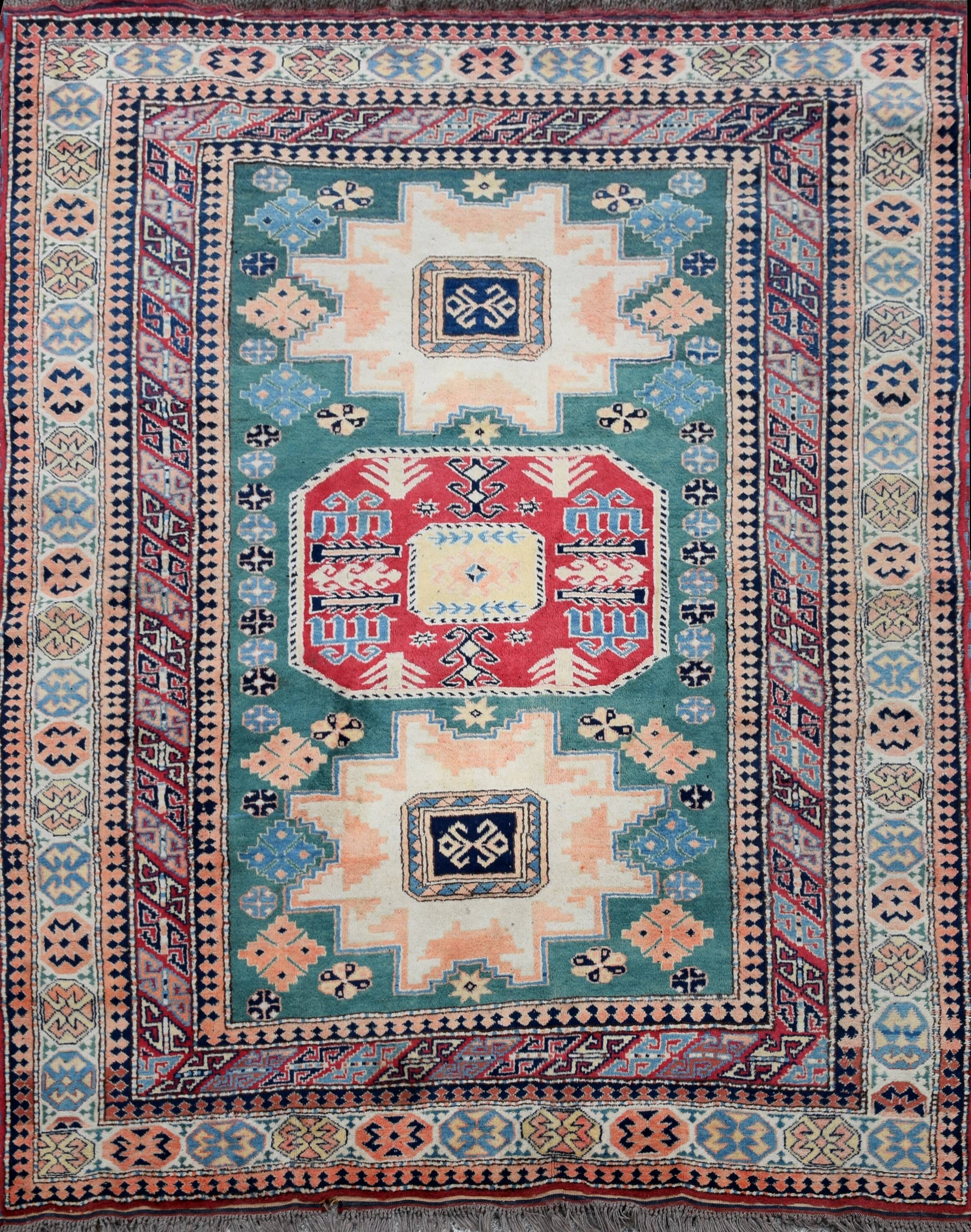 Handmade Oriental Rug Kazak Afghan: 1.66 X 2.64 Meters