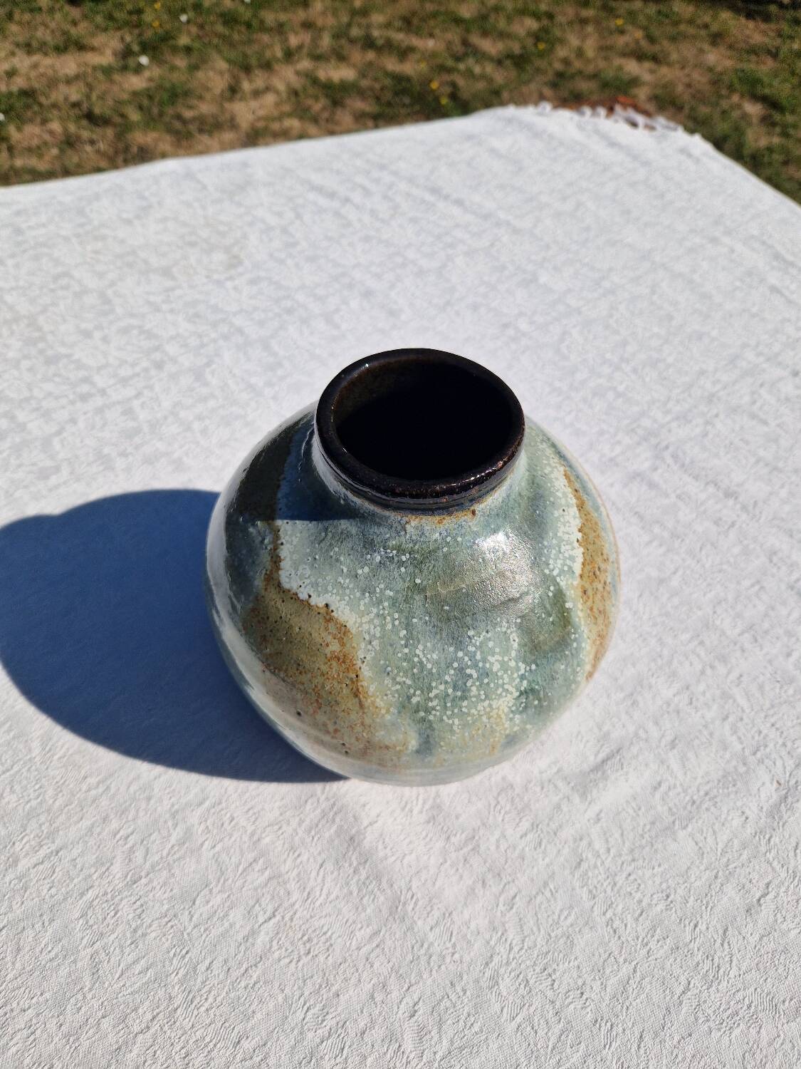 Glazed stoneware ball vase