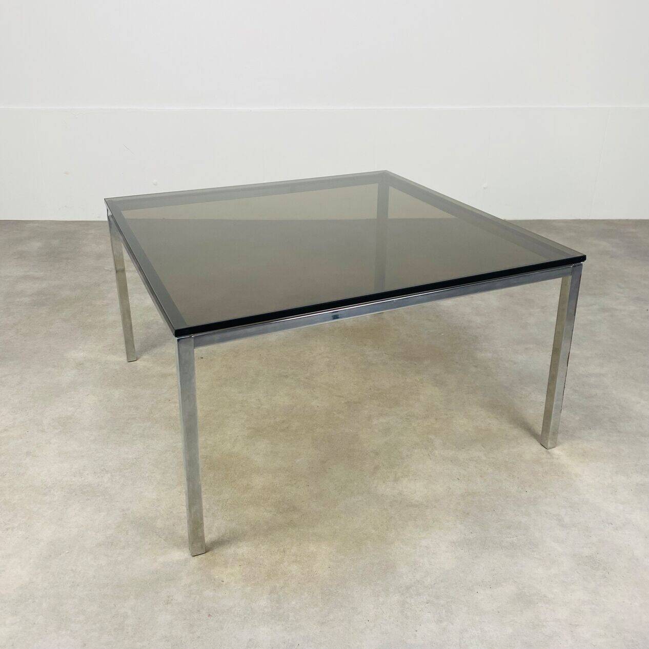 Square coffee table in chrome and smoked glass from the 1970s.