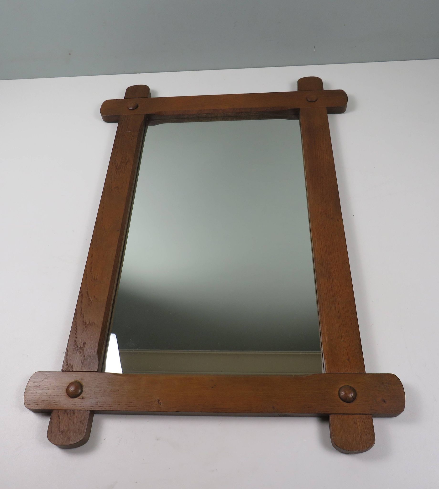 Large 1960s hand-carved oak brutalist mirror