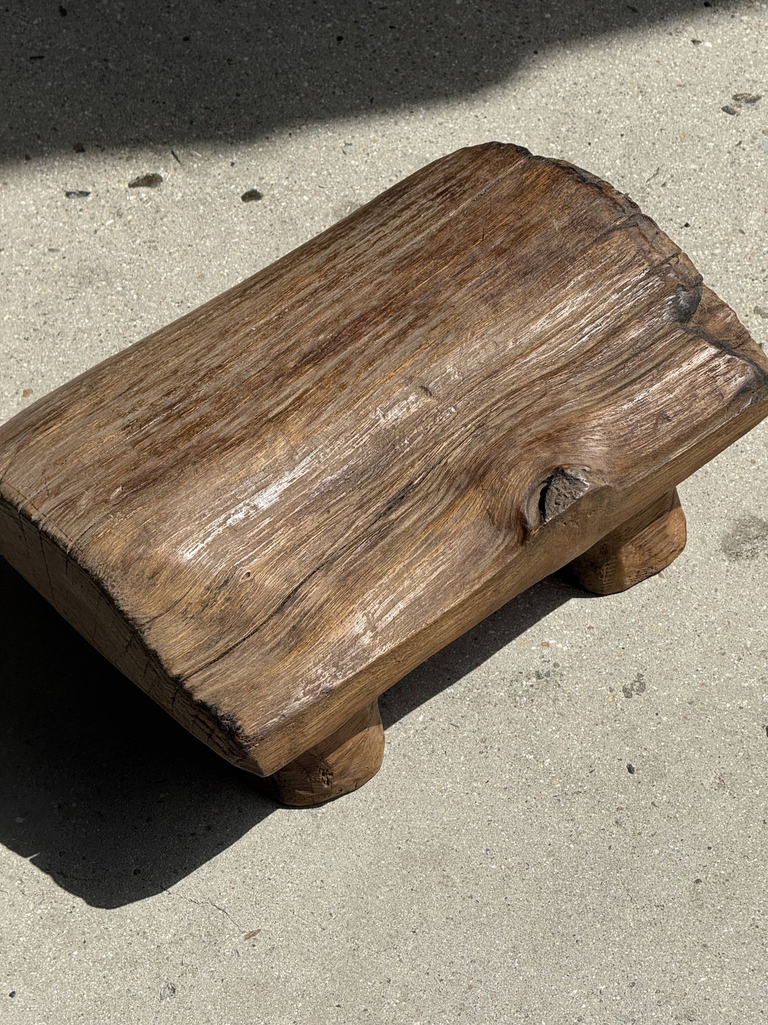 Small stool, footrest in organic blond teak monoxyle wabi-sabi L31