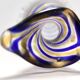 Vase pichet en verre de Murano attribuable à Toso avec des cannes bleues et jaunes