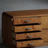 Mid-20th century Art Deco chest of drawers in pine with metal handles, 1940s.