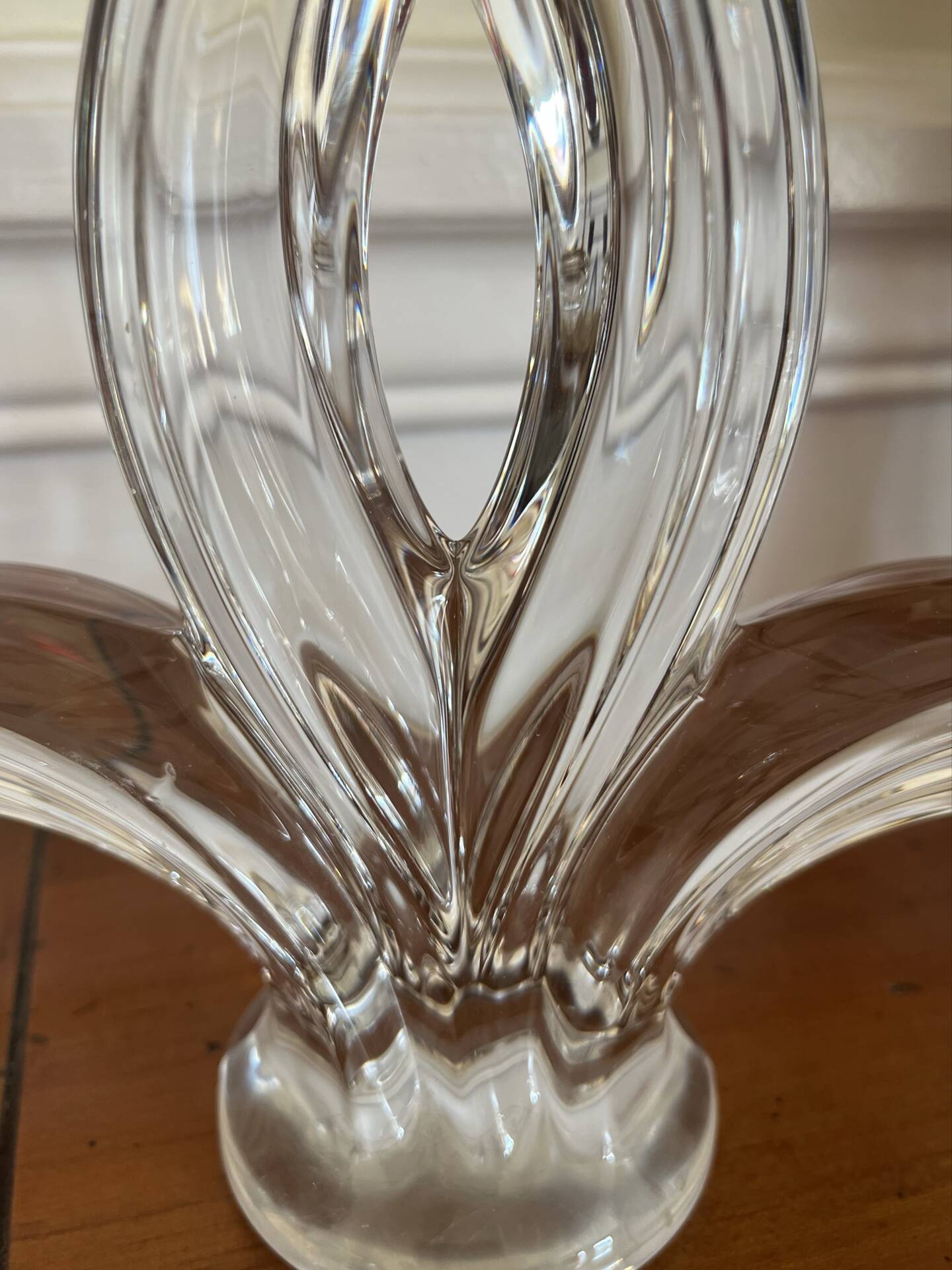 Pair of two-light crystal candlesticks signed Vannes