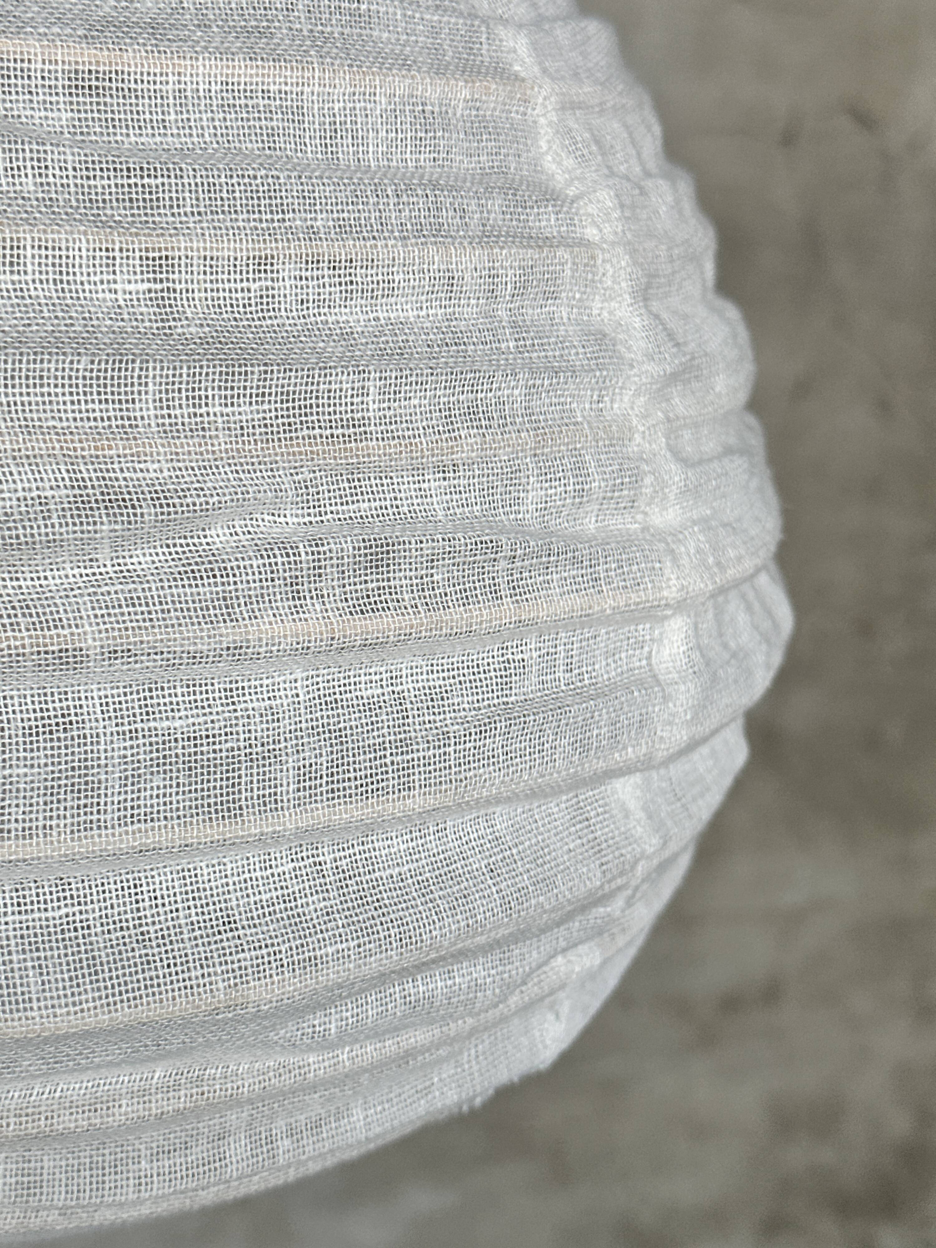 Very large round Japanese-style rattan and natural linen pendant light D:80