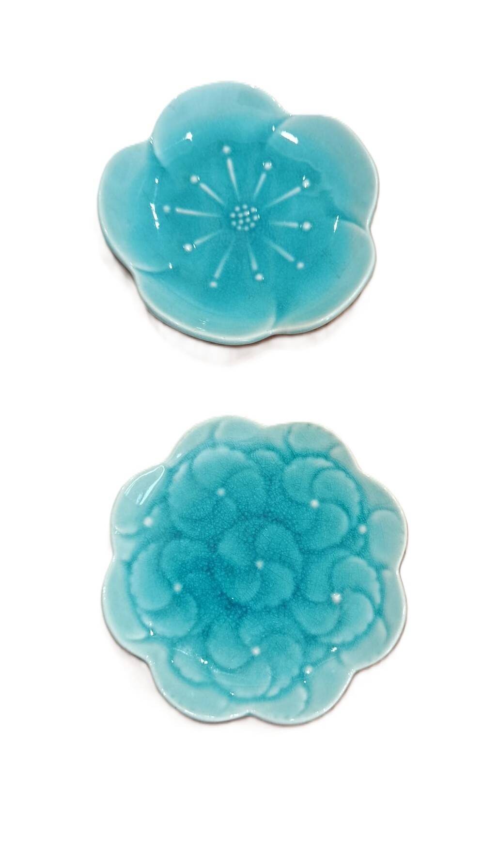 Pair of vintage turquoise flower bowls LBMDJ – 60s/70s
