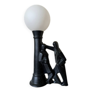 Lampe figurative céramique et opaline années 70