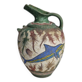 Ceramic vase, Ancient Cretan style, marine decoration with dolphins, 17 cm