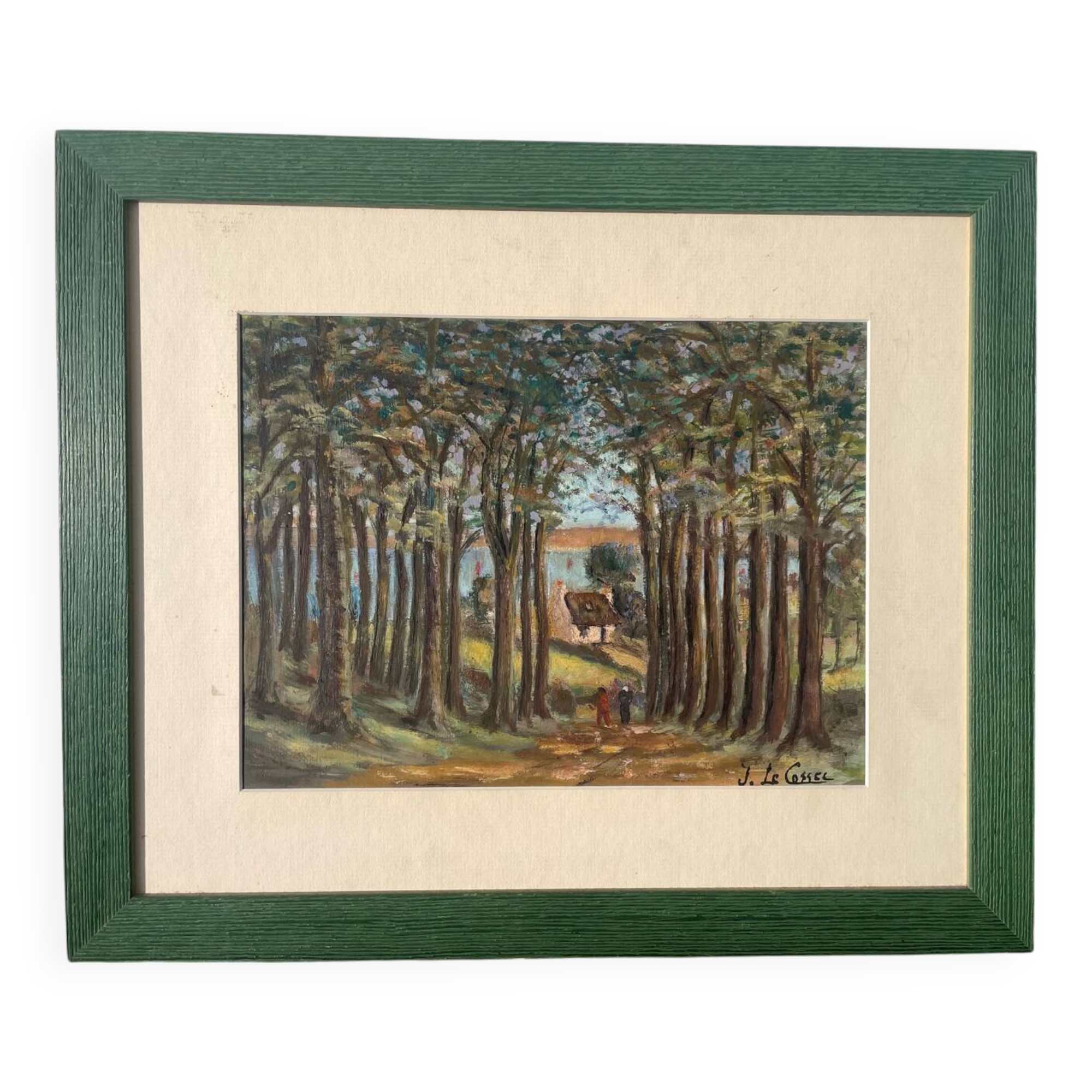Peinture ancienne paysage breton cadre bois