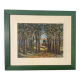 Peinture ancienne paysage breton cadre bois