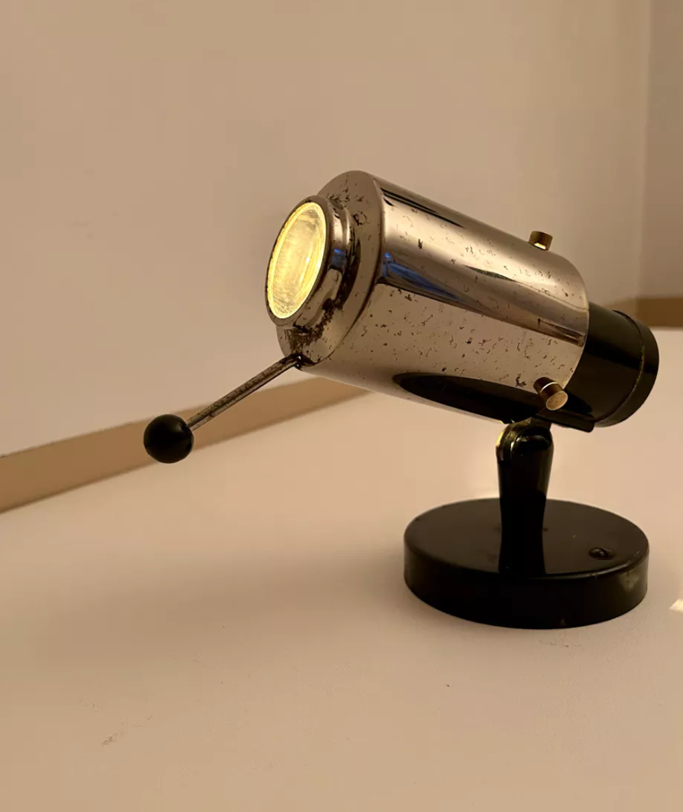 Vintage Zodiac wall lamp by Jacques Biny, chrome and black, Lita 1950