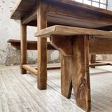 Oak farmhouse table and its two benches