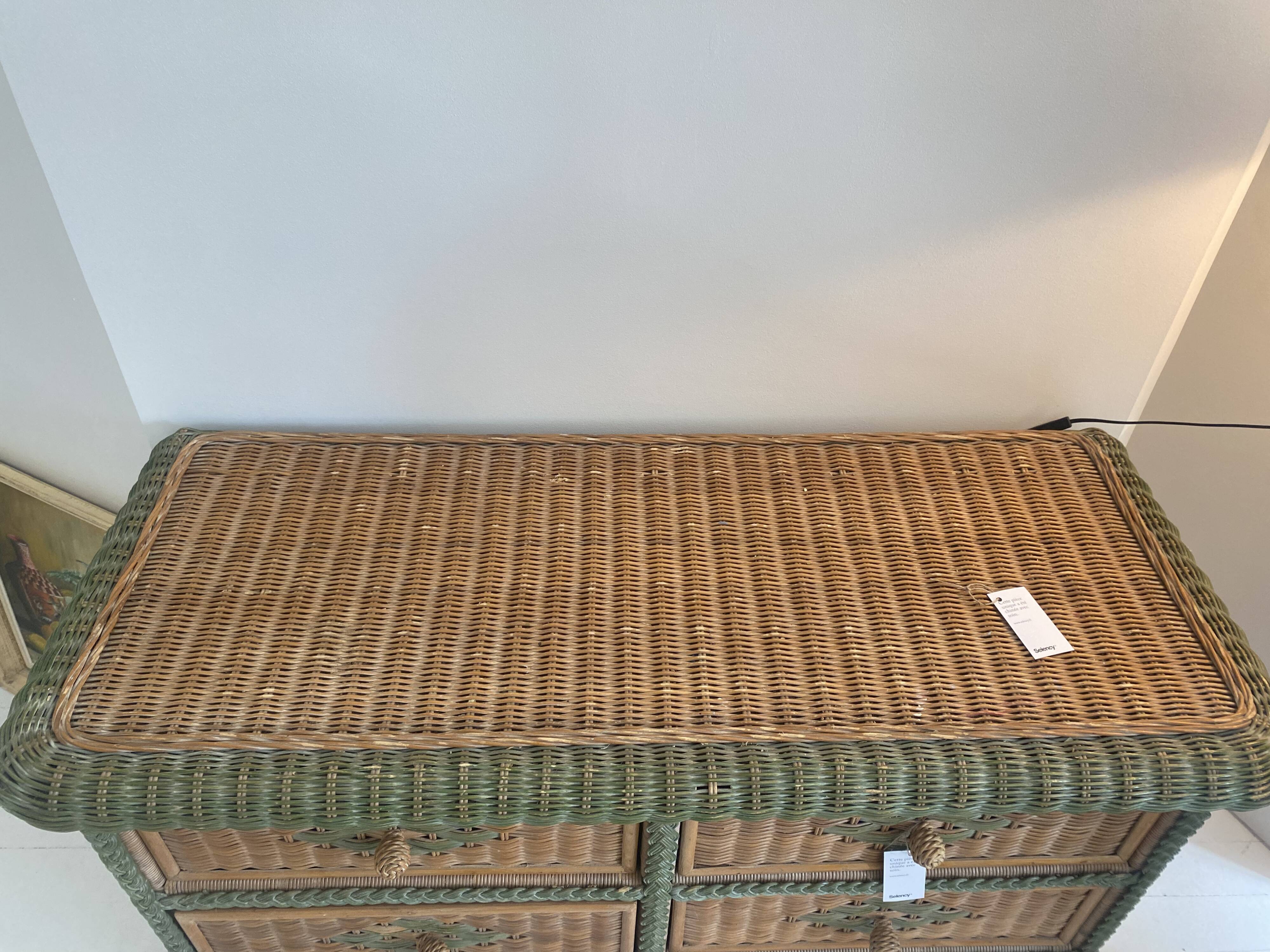 rattan chest of drawers with green details