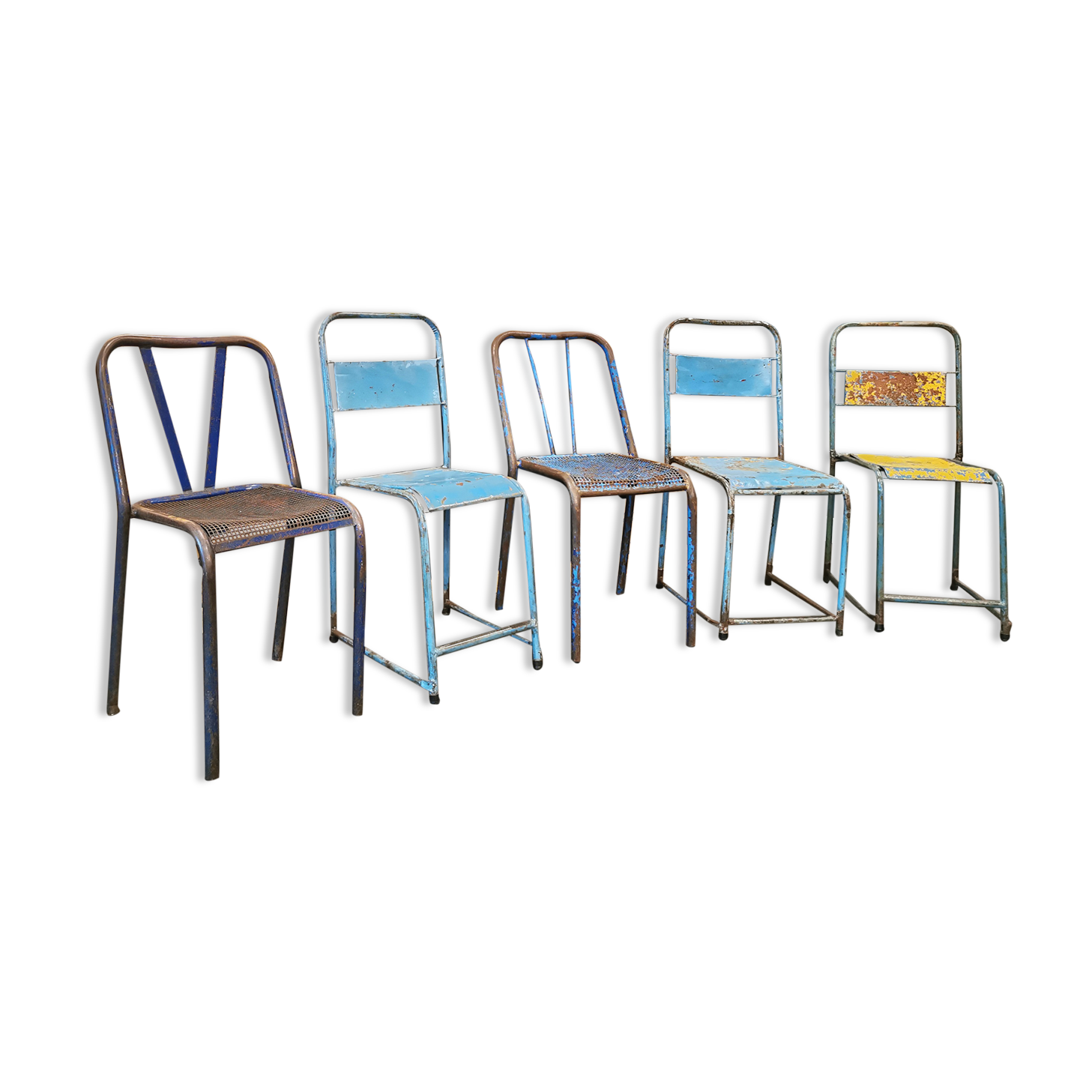 Set of 5 mismatched industrial chairs