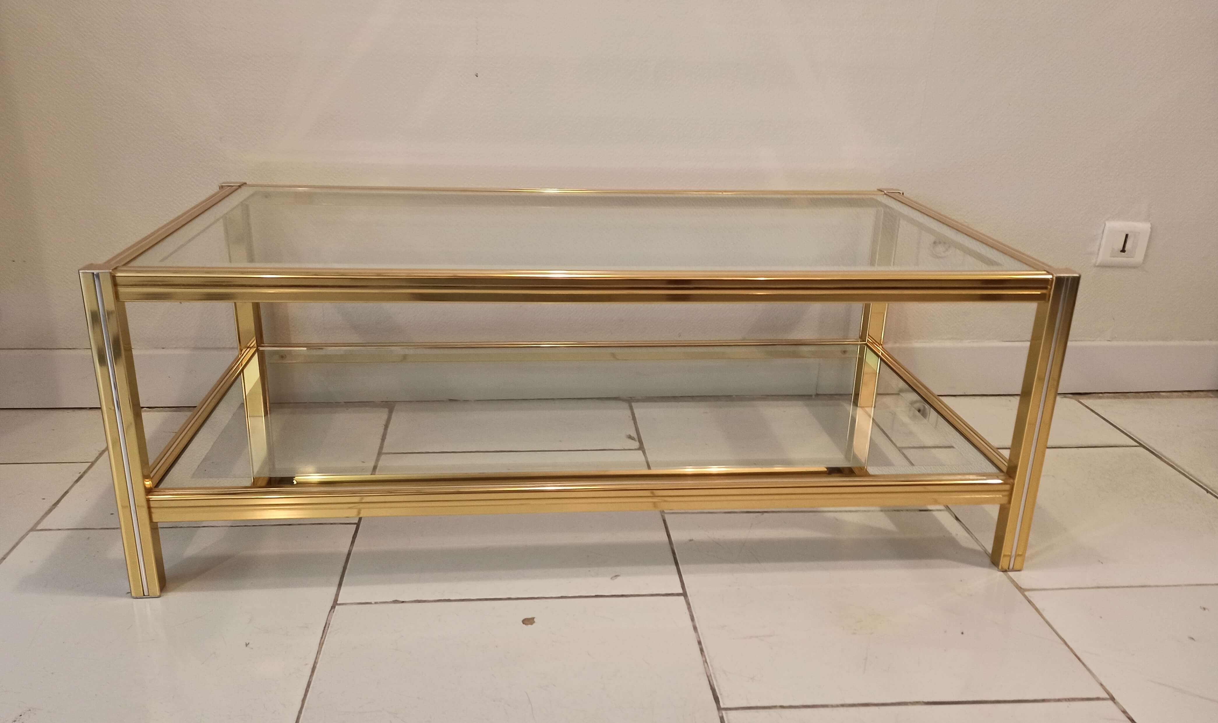 Vintage 1960s gold metal coffee table and glass tops