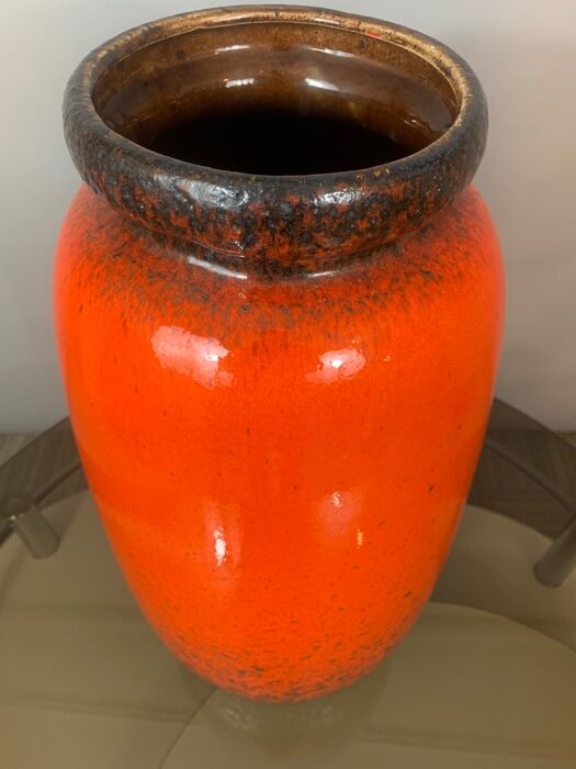 West German Fat Lava Scheurich Keramik orange and brown vase 1970s