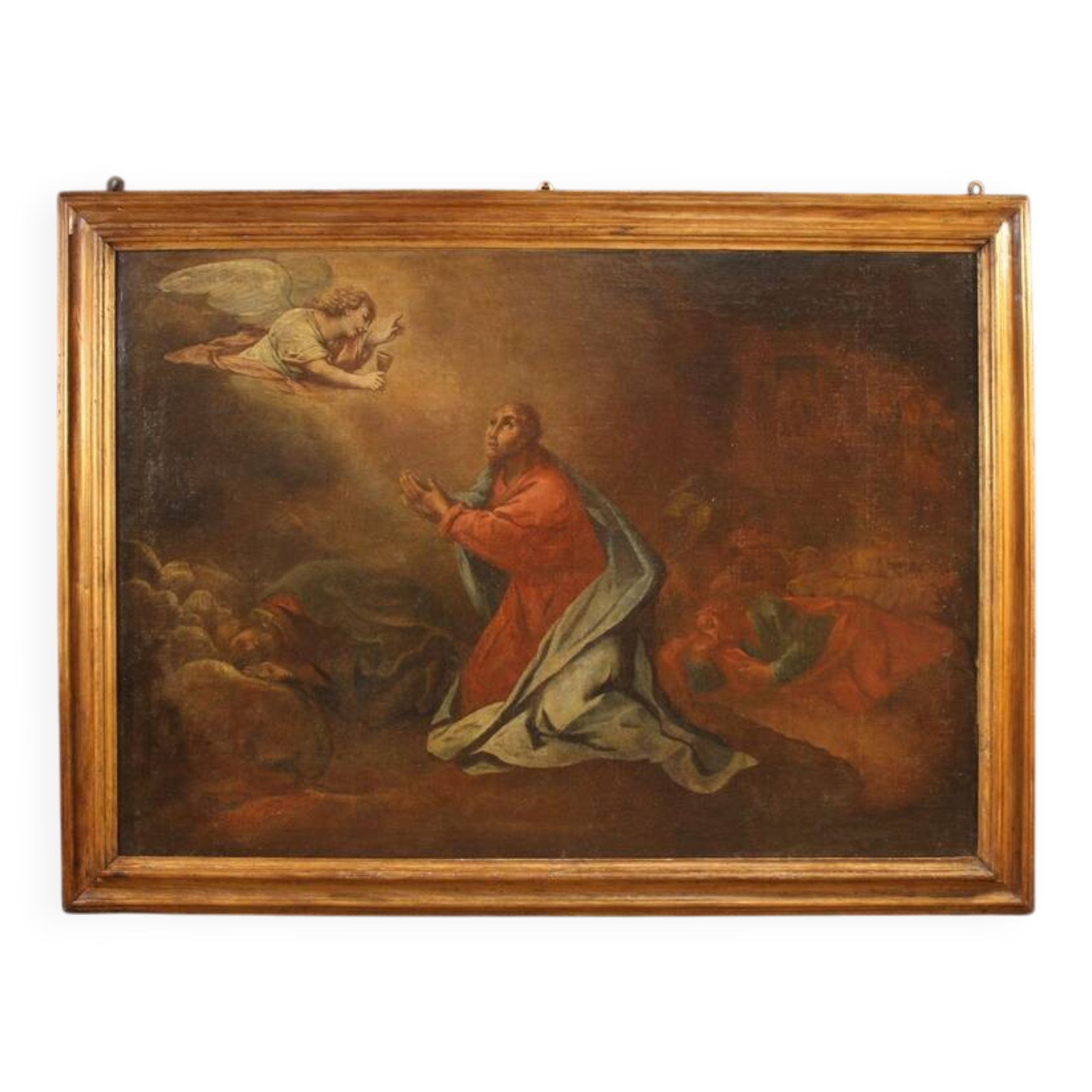 Antique Italian painting Christ in the Garden of Olives from 17th century
