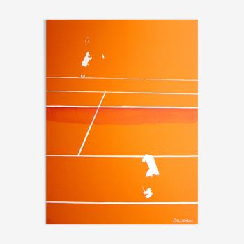 Lithographie originale signée et numérotée gilles aillaud, roland-garros, 1984.