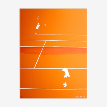 Original lithograph signed and numbered Gilles Aillaud, Roland-Garros, 1984.