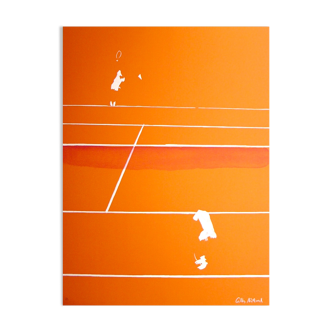 Lithographie originale signée et numérotée gilles aillaud, roland-garros, 1984.